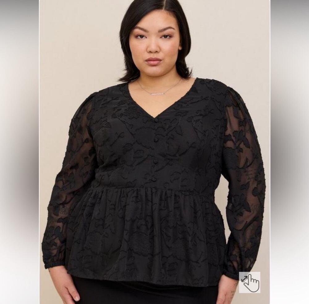 Torrid Peplum Chiffon Clip Floral Blouson Sleeve Top SZ 3 / 3X Whimsy Goth